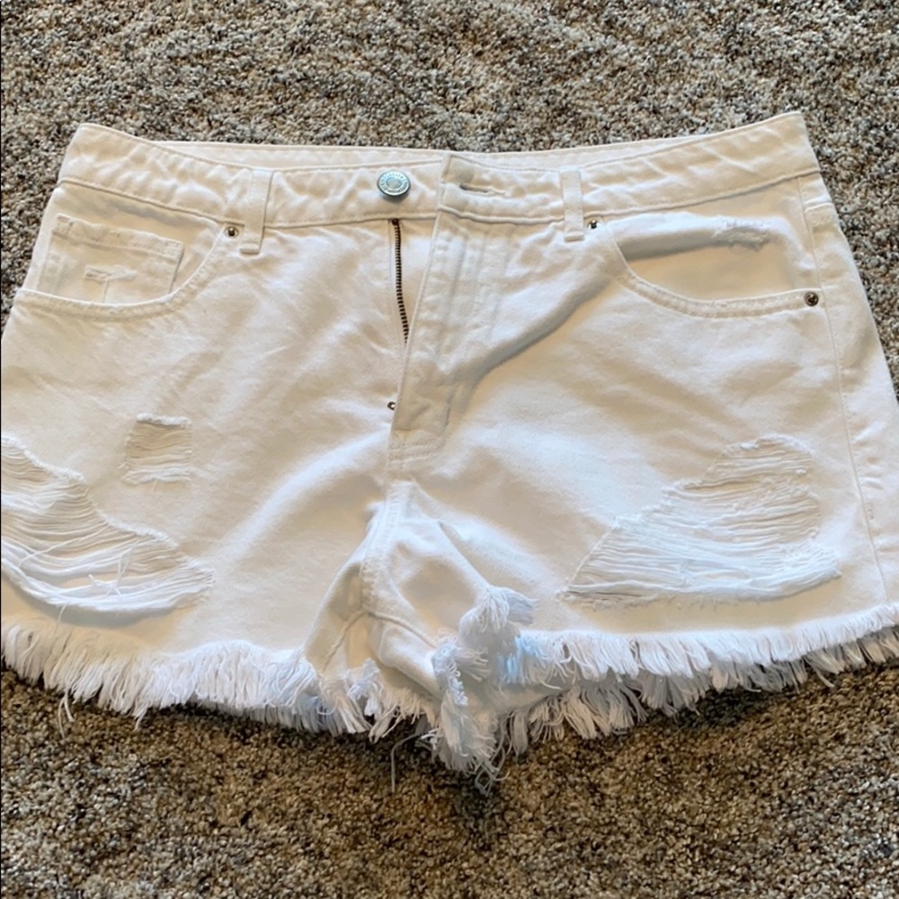High waisted White Ripped Denim Shorts